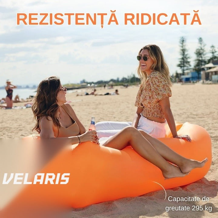 Saltea gonflabilă tip șezlong Lazybag, umflare fără pompă, plajă/picnic/camping, rucsac inclus, 190 x 70 cm, portocaliu