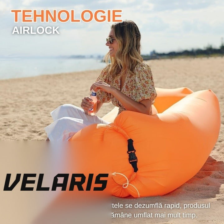 Saltea gonflabilă tip șezlong Lazybag, umflare fără pompă, plajă/picnic/camping, rucsac inclus, 190 x 70 cm, portocaliu