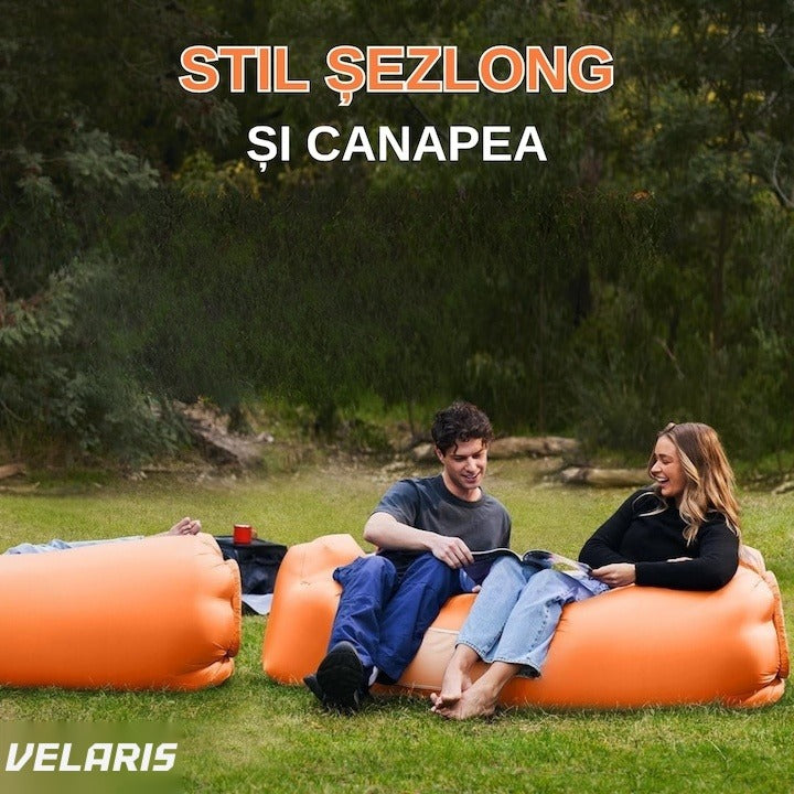 Saltea gonflabilă tip șezlong Lazybag, umflare fără pompă, plajă/picnic/camping, rucsac inclus, 190 x 70 cm, portocaliu