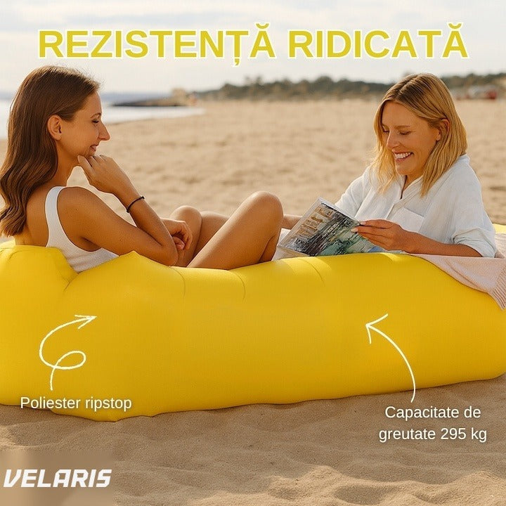 Saltea gonflabilă tip Lazybag, umflare fără pompă, 190x70 cm, rucsac inclus, galbenă