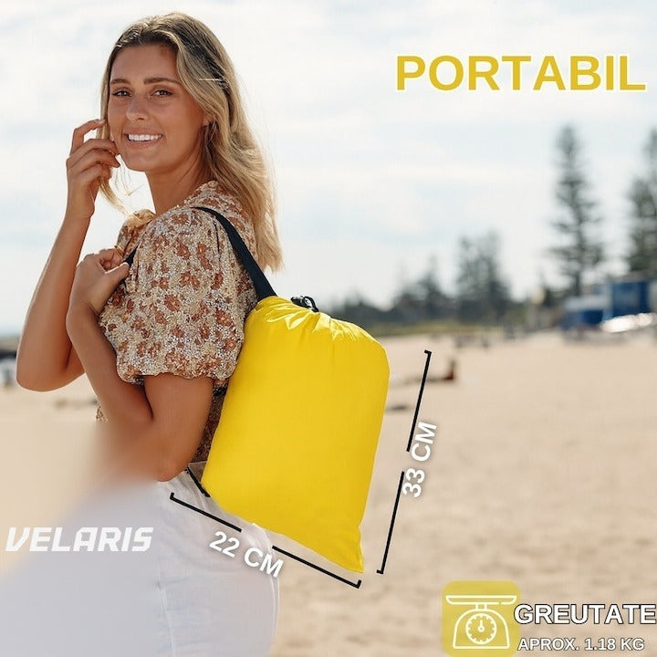 Saltea gonflabilă tip Lazybag, umflare fără pompă, 190x70 cm, rucsac inclus, galbenă