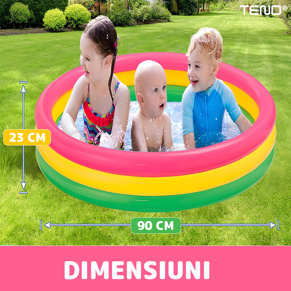 Piscină gonflabilă copii, 90x23 cm, multicolor, sigură și rezistentă