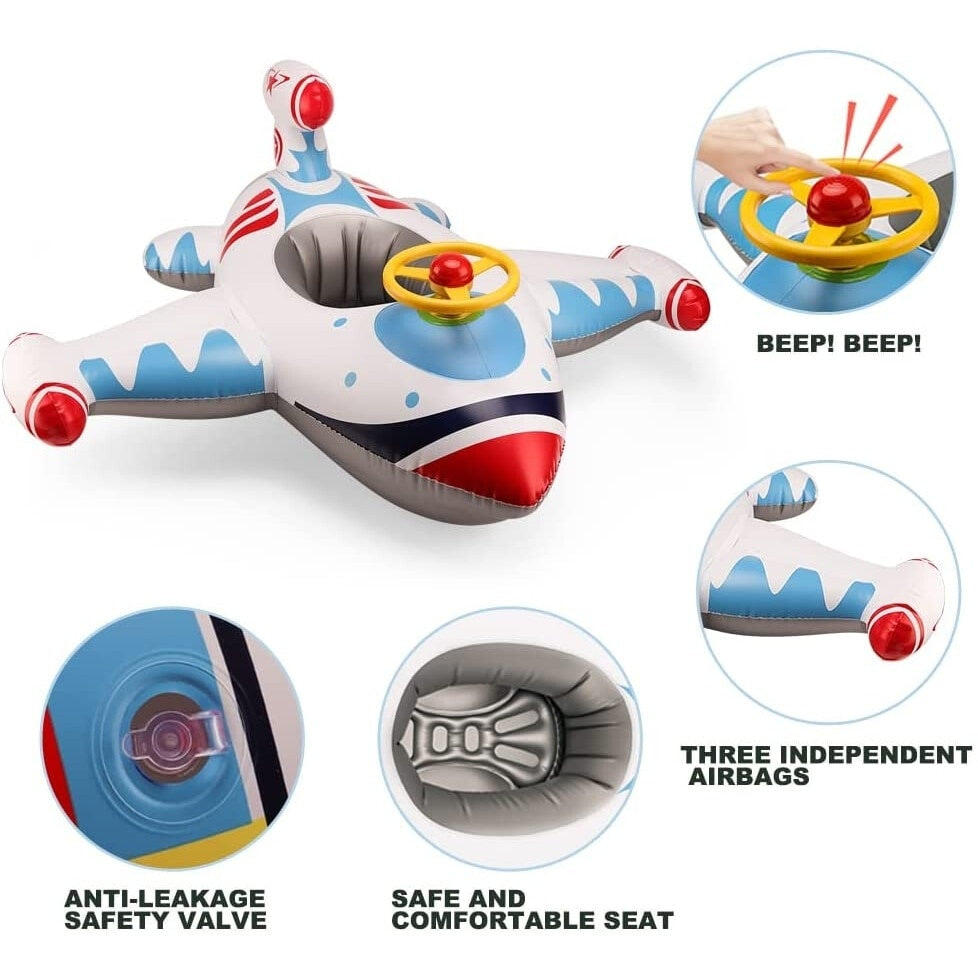 Colac gonflabil pentru copii model avion cu volan și claxon, multicolor, 1-4 ani