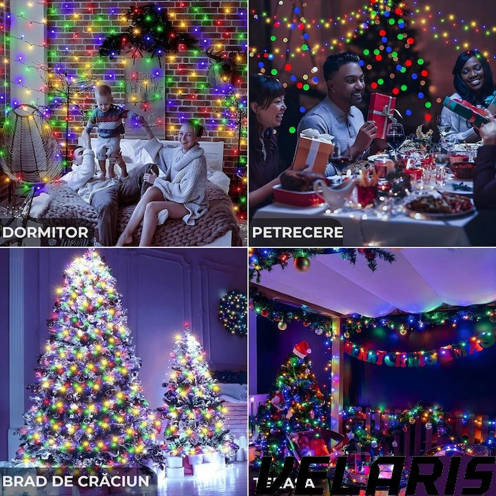 Instalatie luminoasa 100 LED-uri, 10 metri, pentru decor de Craciun, rezistenta si economica