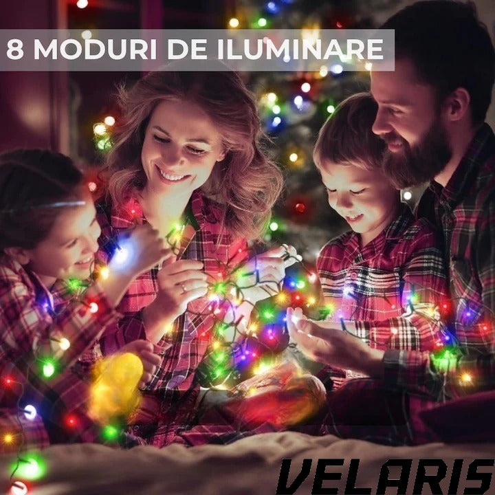 Instalatie luminoasa 100 LED-uri, 10 metri, pentru decor de Craciun, rezistenta si economica