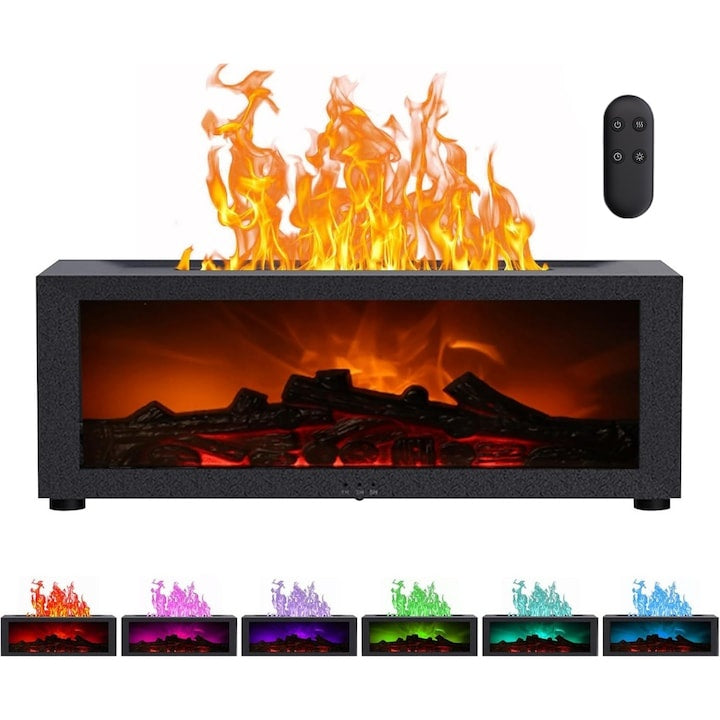Umidificator 3D cu efect de flacără și aromaterapie, rezervor 200 ml, LED multicolor, USB, negru