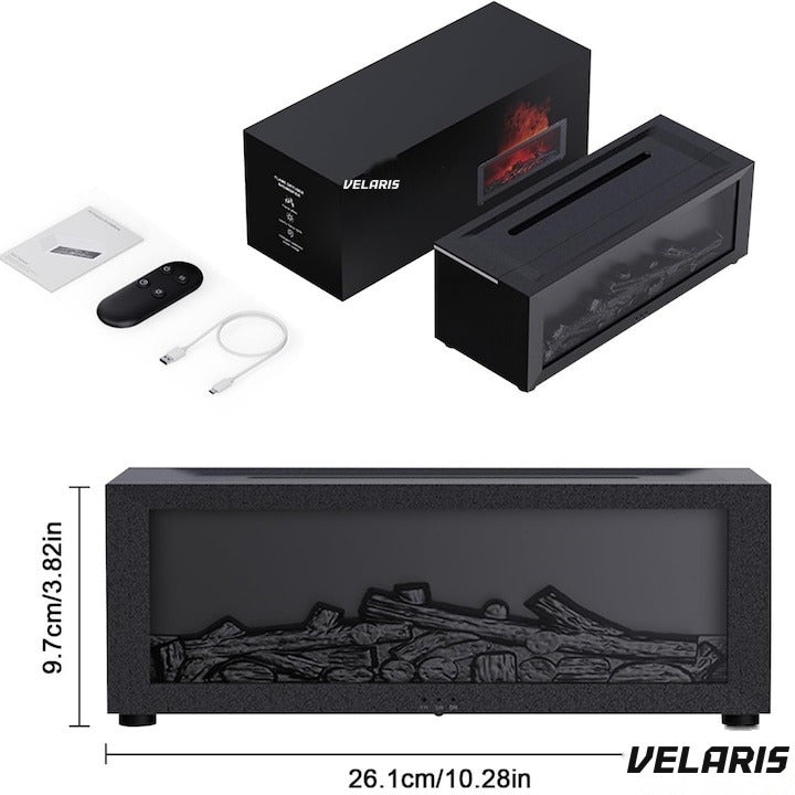 Umidificator 3D cu efect de flacără și aromaterapie, rezervor 200 ml, LED multicolor, USB, negru