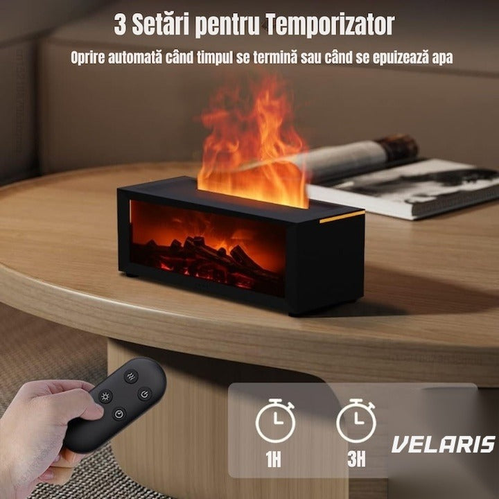 Umidificator 3D cu efect de flacără și aromaterapie, rezervor 200 ml, LED multicolor, USB, negru