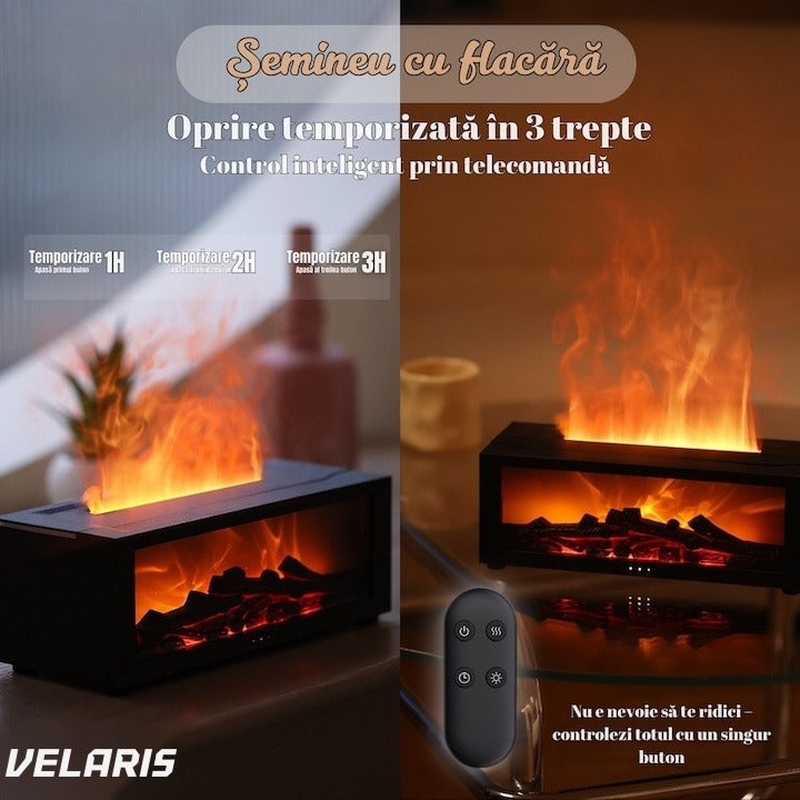 Umidificator 3D cu efect de flacără și aromaterapie, rezervor 200 ml, LED multicolor, USB, negru