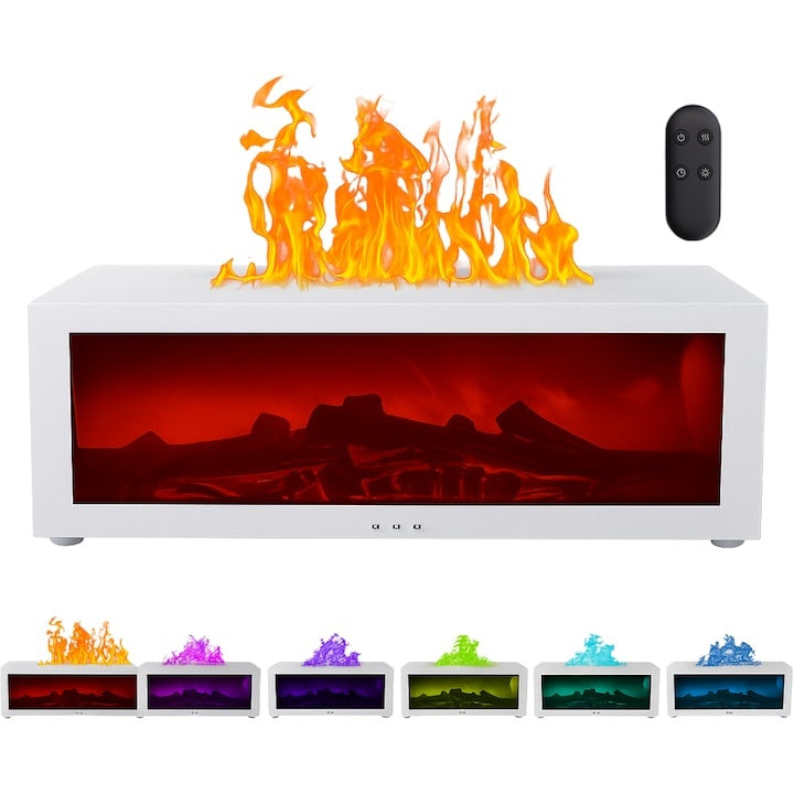 Umidificator 3D cu efect de flacără și aromaterapie, rezervor 200 ml, LED multicolor, USB, alb