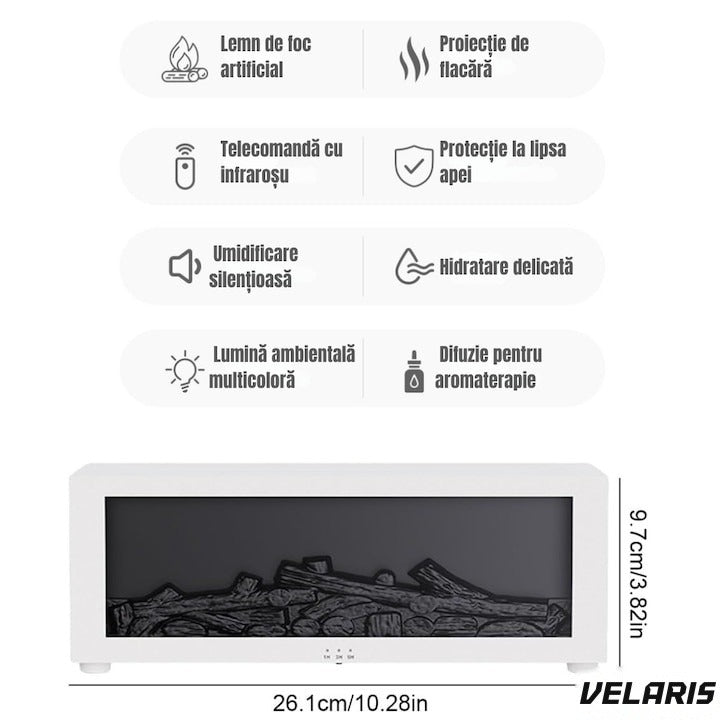 Umidificator 3D cu efect de flacără și aromaterapie, rezervor 200 ml, LED multicolor, USB, alb