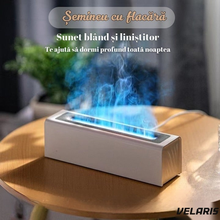 Umidificator 3D cu efect de flacără și aromaterapie, rezervor 200 ml, LED multicolor, USB, alb