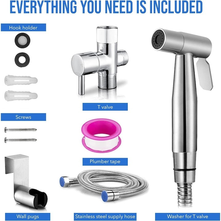 Set Duș Igienă Intimă cu Baterie Bidet, Cap Duș, Furtun 1.2 m, Inox