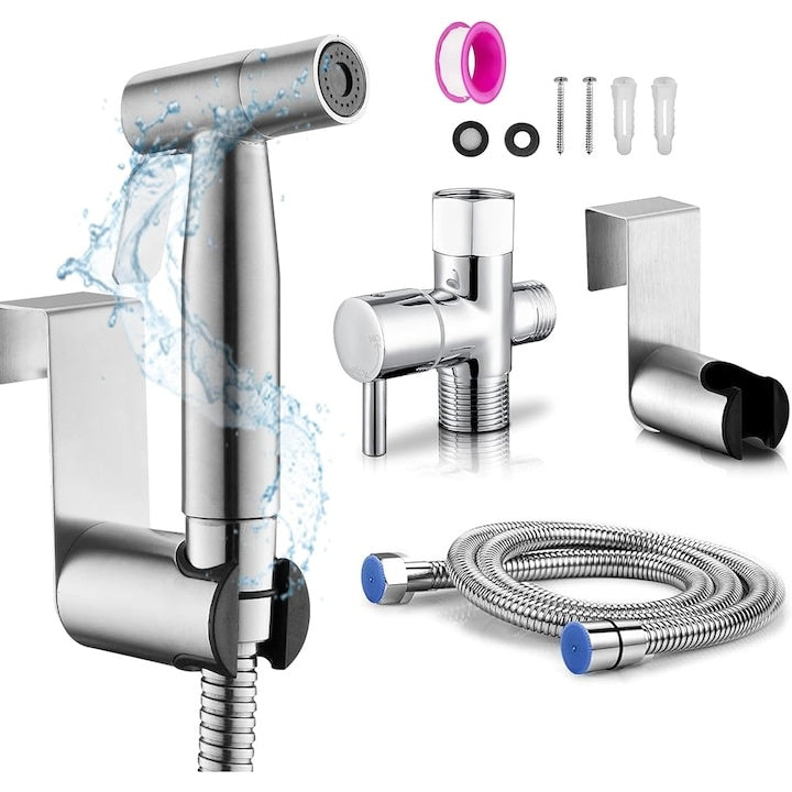 Set Duș Igienă Intimă cu Baterie Bidet, Cap Duș, Furtun 1.2 m, Inox
