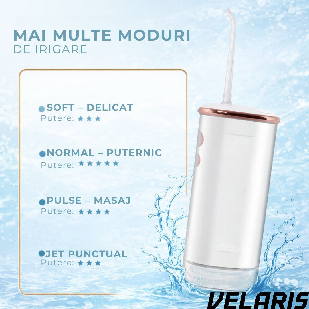 Irigator dentar electric portabil 4 moduri curatare rezistent la apa IPX8 rezervor 220 ml