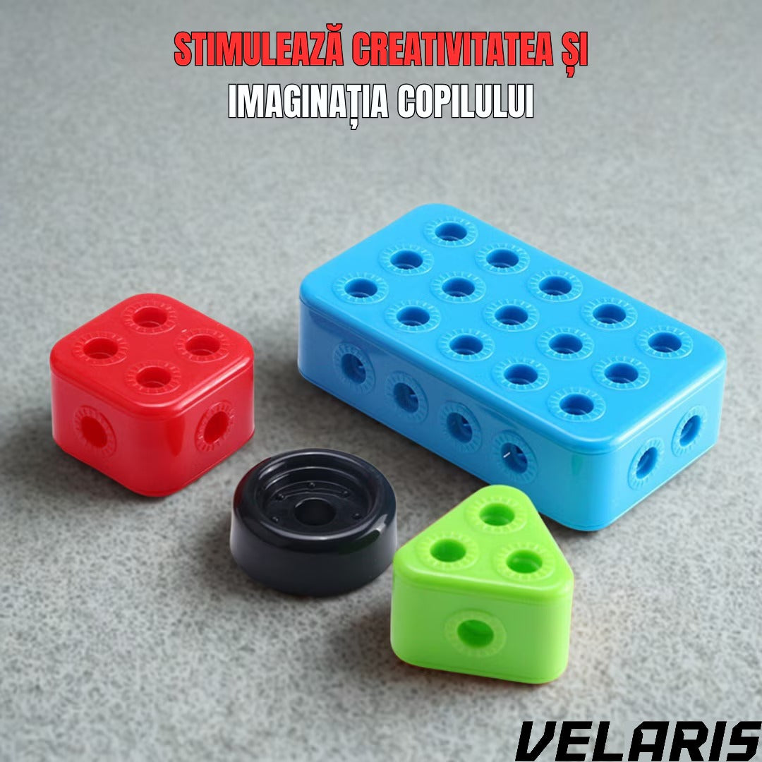 Jucarie educativa si interactiva Set Constructie 404 Piese Puzzle 3D STEM, Cu Surubelnita Electrica, Multicolor, Pentru Copii 6+ Ani