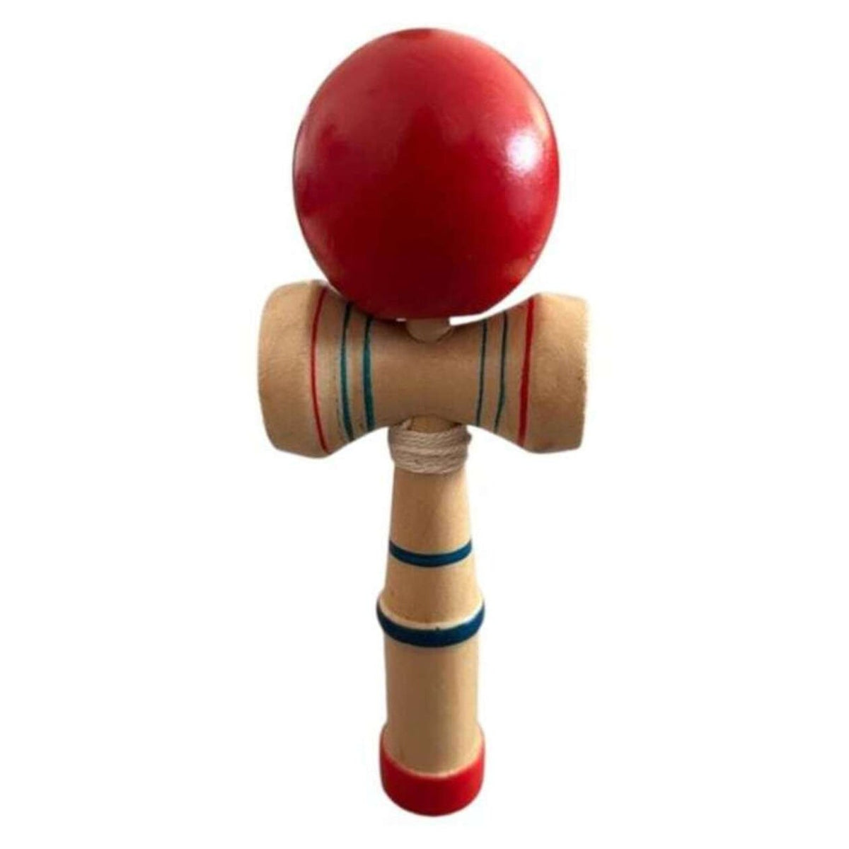Kendama din lemn cu minge rosie, joc dexteritate si coordonare