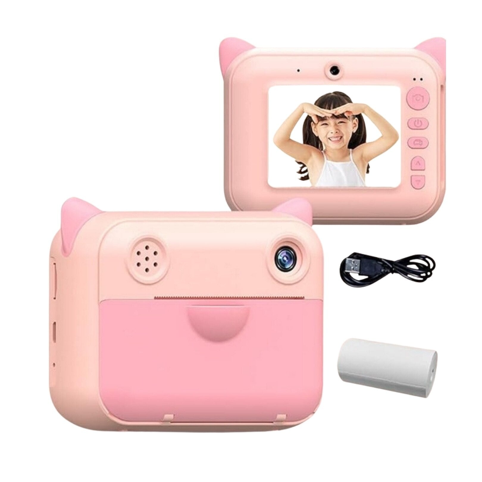 Cameră copii cu imprimare instant, ecran 2,4 inch, 20 Mpx, Full HD 1080P, roz