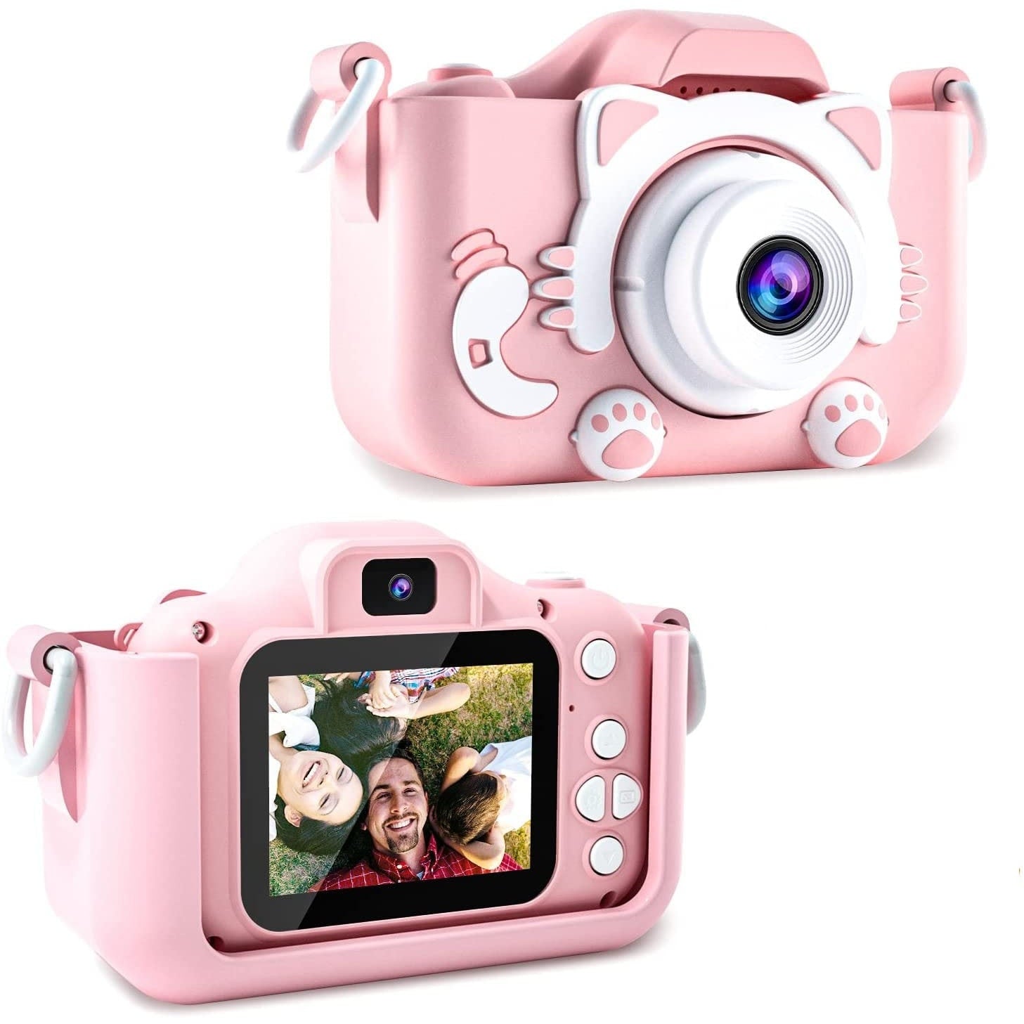 Aparat foto copii HD 1080P, 23MP, ecran 2 inch, selfie și jocuri, roz, 32GB