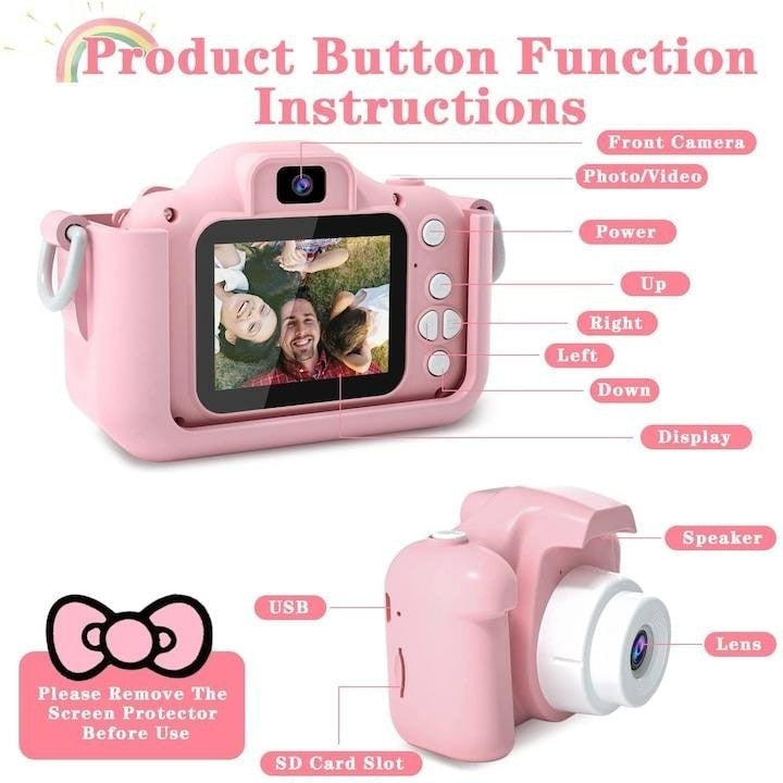 Aparat foto copii HD 1080P, 23MP, ecran 2 inch, selfie și jocuri, roz, 32GB