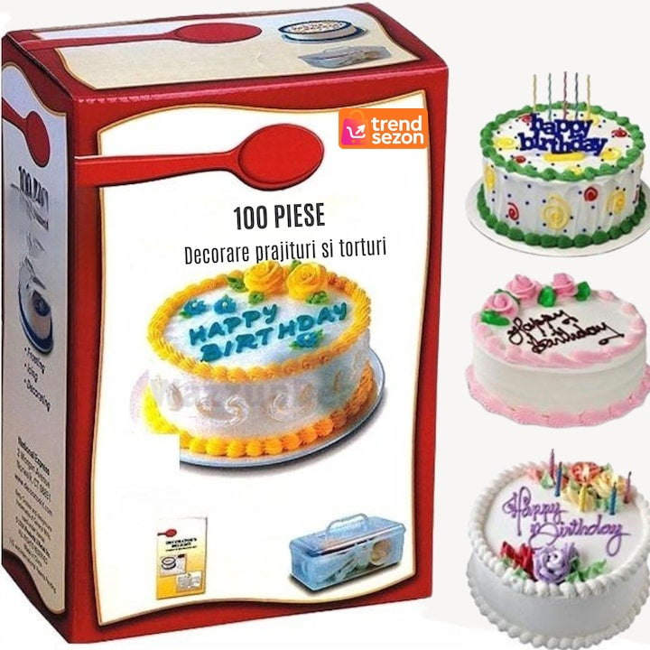 Kit decorare prăjituri și patiserie, 100 piese, accesorii profesionale