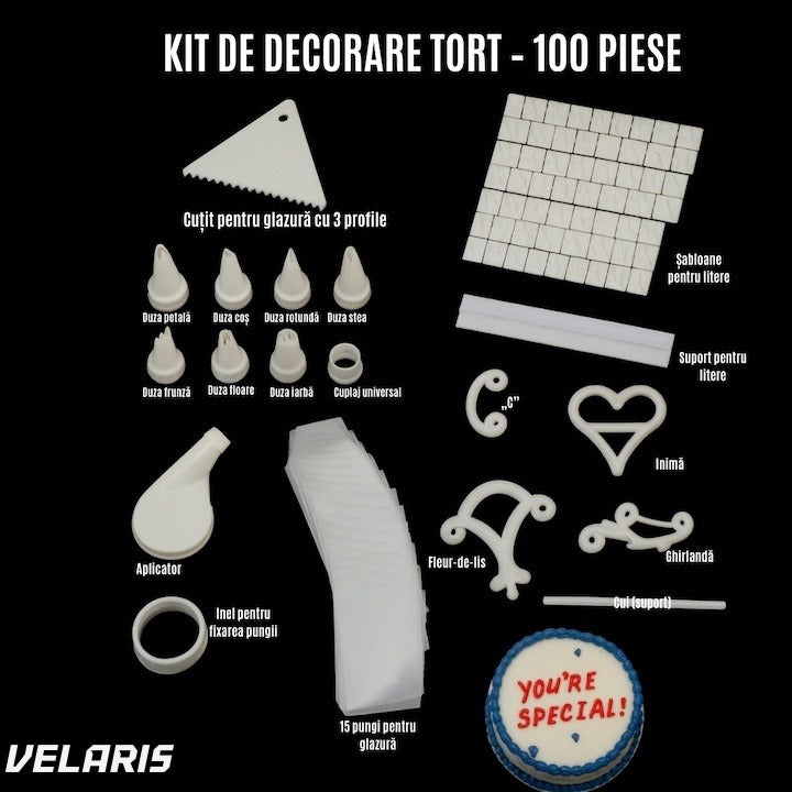 Kit decorare prăjituri și patiserie, 100 piese, accesorii profesionale