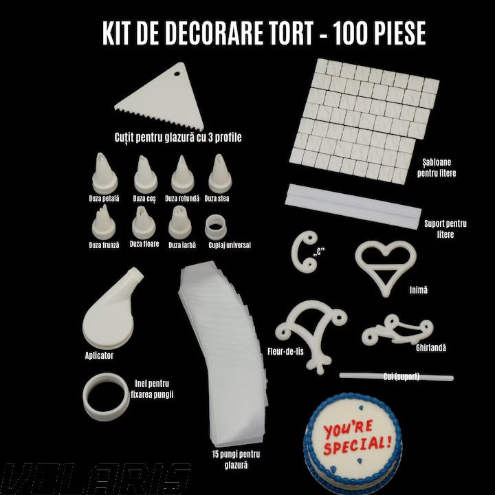 Kit 100 piese pentru decorarea prajiturilor si torturilor, accesorii profesionale