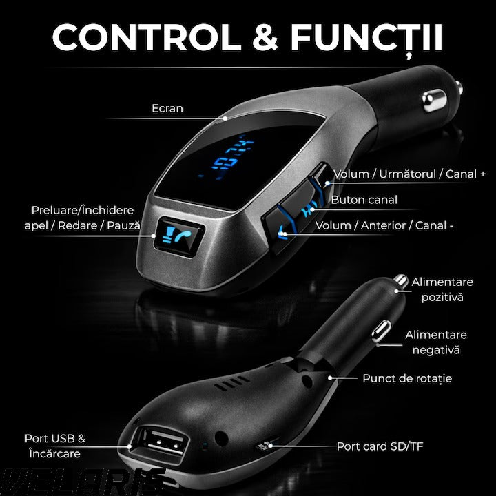 Kit Auto cu Functie de Modulator FM si Bluetooth, Compatibil cu Dispozitive Mobile, Functie Handsfree