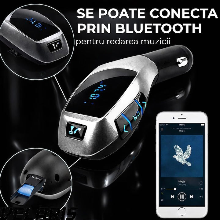 Kit Auto cu Functie de Modulator FM si Bluetooth, Compatibil cu Dispozitive Mobile, Functie Handsfree