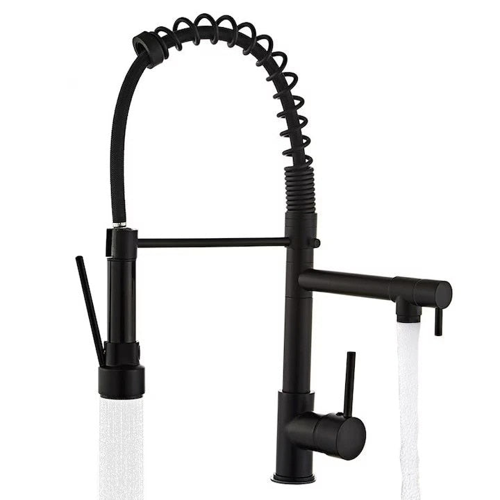 Robinet bucătărie rotire 360°, cot flexibil, inox negru mat