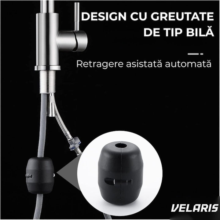Robinet Bucătărie Premium Extraibil Duș Înalt Rotație 360° Argint Mat