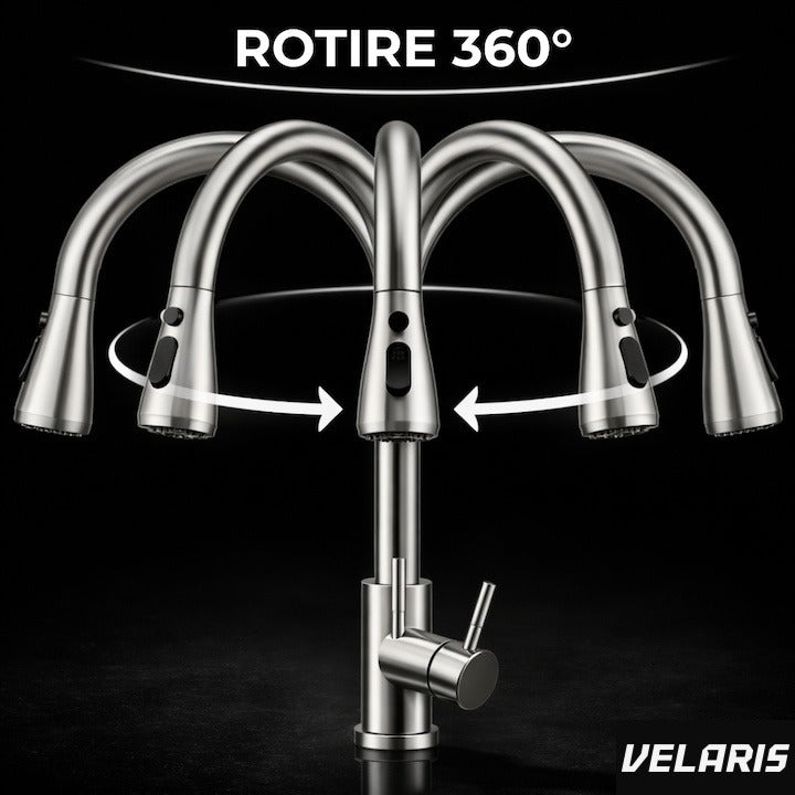 Robinet Bucătărie Premium Extraibil Duș Înalt Rotație 360° Argint Mat