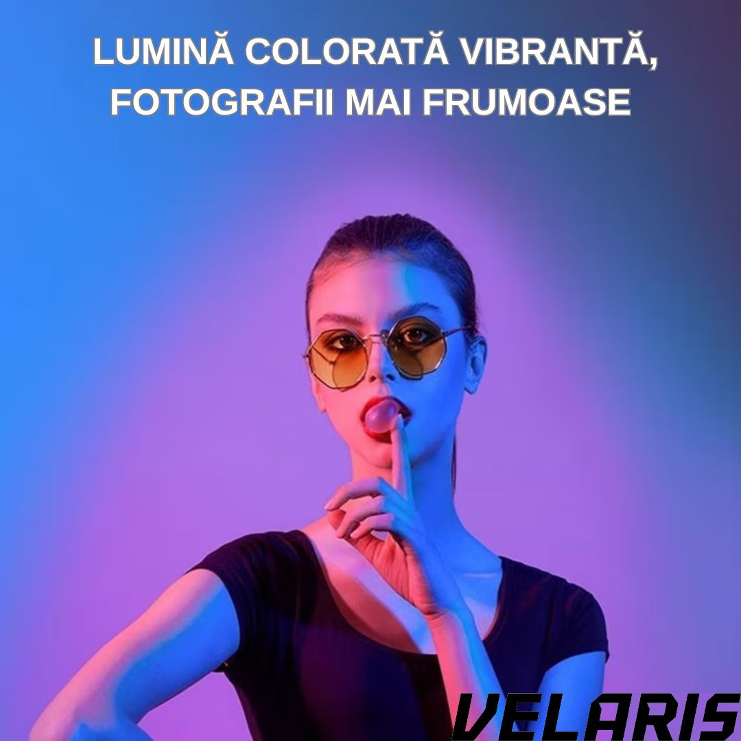 Lampa circulara RGB LED 45 cm, 20 moduri de lumina, cu suport de telefon, cablu de incarcare USB si telecomanda inclusa pe fir cu reglare a intensitatii