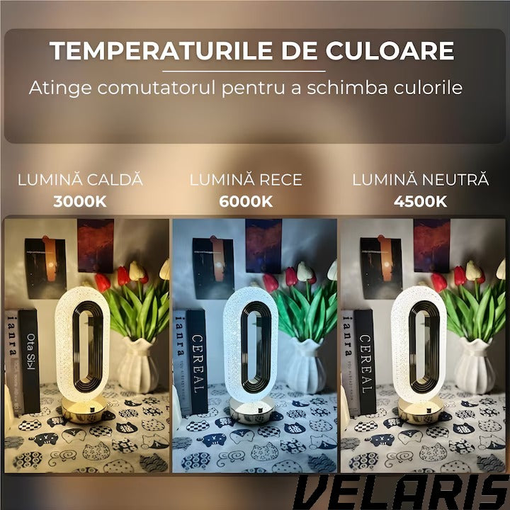 Lampa de masa tip cristal eleganta, 3 culori, control touch, reincarcabila prin USB, acrilic modern