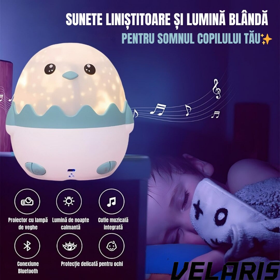 Lampa de veghe Pinguin, proiectii cu 13 sabloane, lumini multicolore, albastru, 125x125x125mm