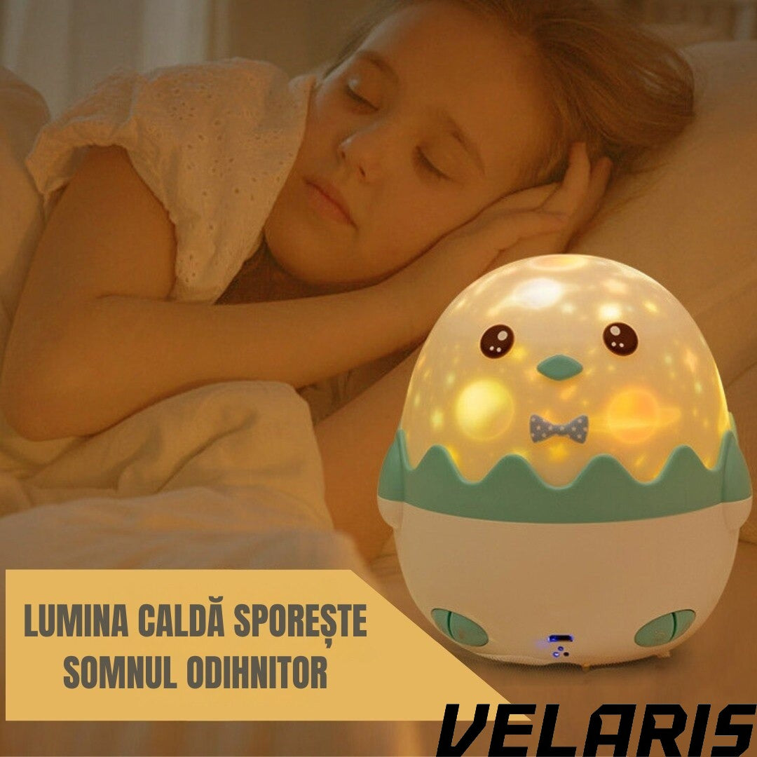 Lampa de veghe Pinguin, proiectii cu 13 sabloane, lumini multicolore, albastru, 125x125x125mm