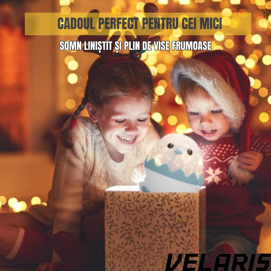 Lampa de veghe Pinguin, proiectii cu 13 sabloane, lumini multicolore, albastru, 125x125x125mm