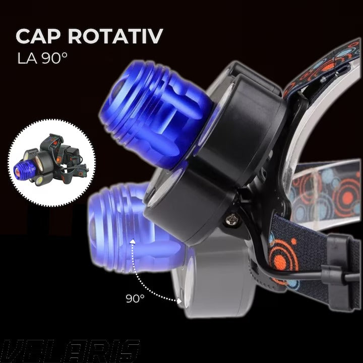 Lanterna frontala de cap cu 5 LED-uri, iluminare puternica, banda elastica reglabila pentru confort maxim, ideala pentru drumetii si activitati afara