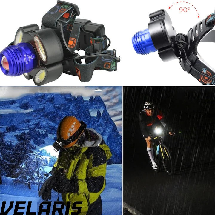 Lanterna frontala de cap cu 5 LED-uri, iluminare puternica, banda elastica reglabila pentru confort maxim, ideala pentru drumetii si activitati afara