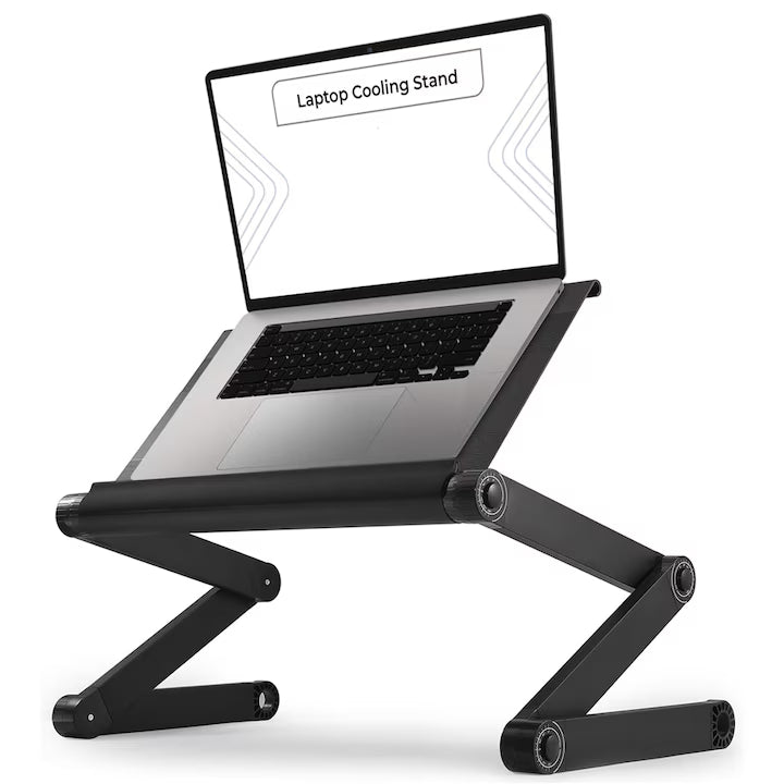 Birou laptop 2 în 1, reglabil în înălțime, ventilație, pad mouse, 42x26cm, negru