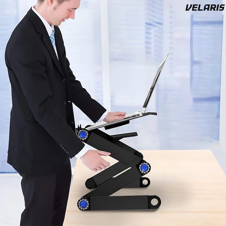 Birou laptop 2 în 1, reglabil în înălțime, ventilație, pad mouse, 42x26cm, negru