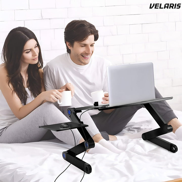 Birou laptop 2 în 1, reglabil în înălțime, ventilație, pad mouse, 42x26cm, negru