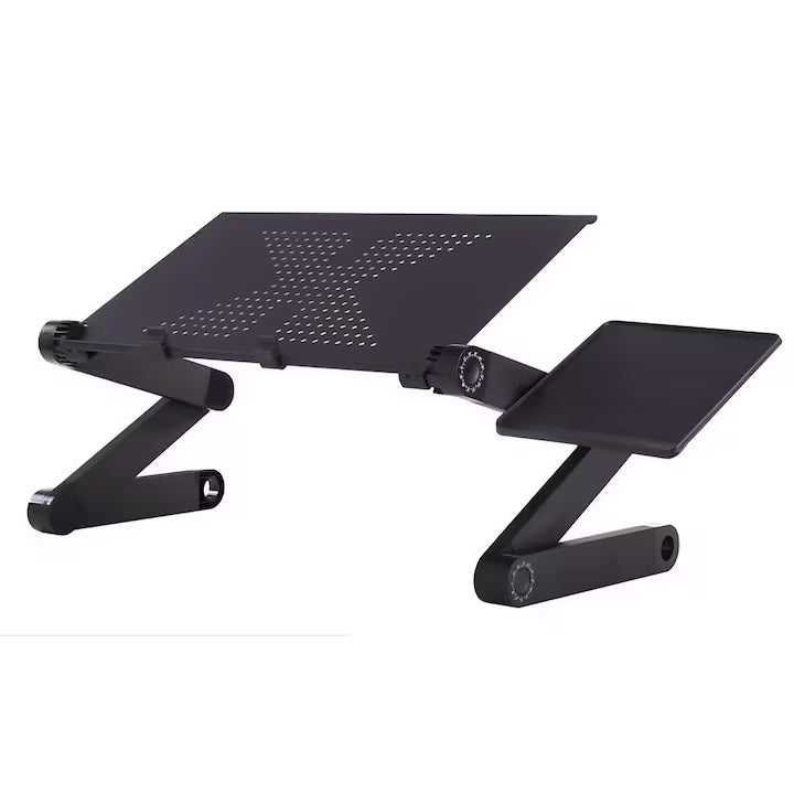 Birou laptop 2 în 1, reglabil în înălțime, ventilație, pad mouse, 42x26cm, negru