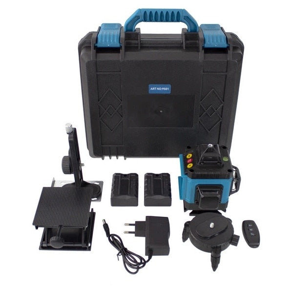 Nivel laser 4D, 16 linii verzi 360°, 30 m, IP54, telecomandă, 2 baterii 5200 mAh