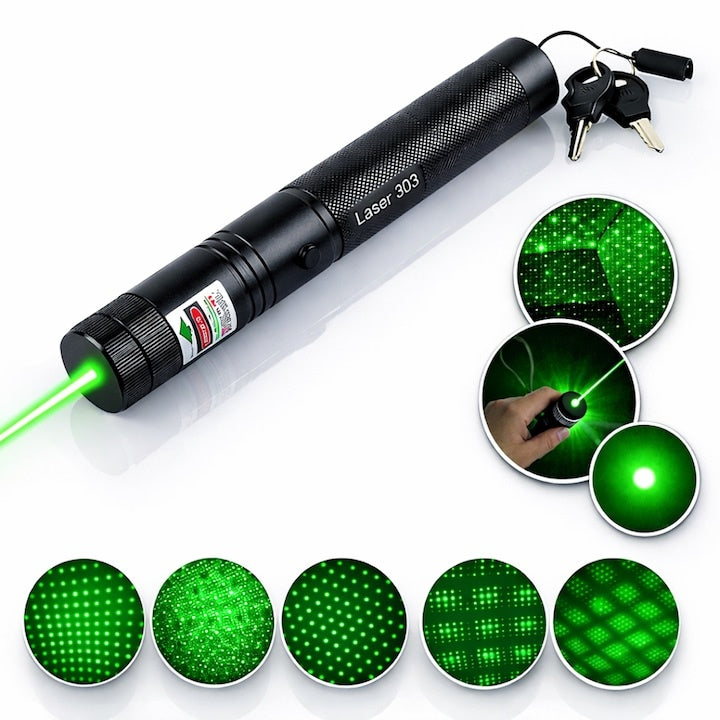 Pointer laser 405nm, 200mW, aluminiu, negru, cu blocare pentru copii, 100-500m