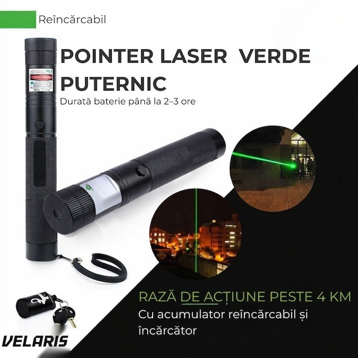 Pointer laser 405nm, 200mW, aluminiu, negru, cu blocare pentru copii, 100-500m