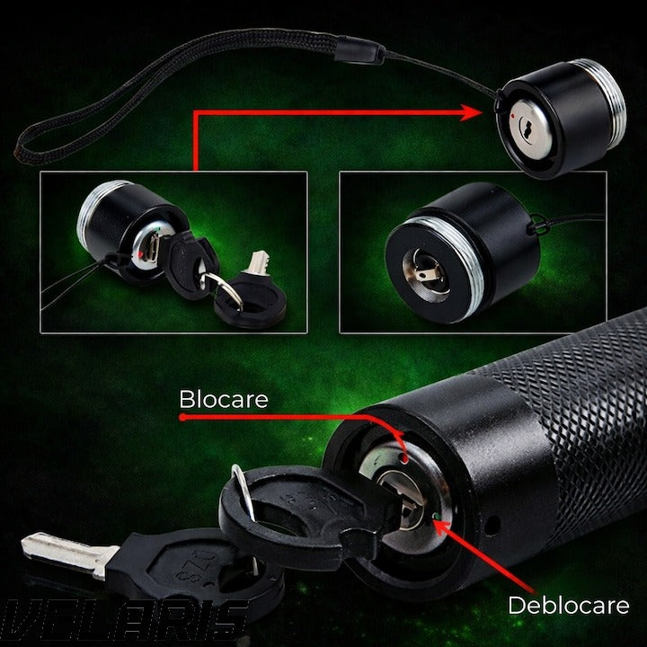 Laser Pointer 405nm, 200mW, aluminiu, negru, cu blocare pentru copii, 100-500m