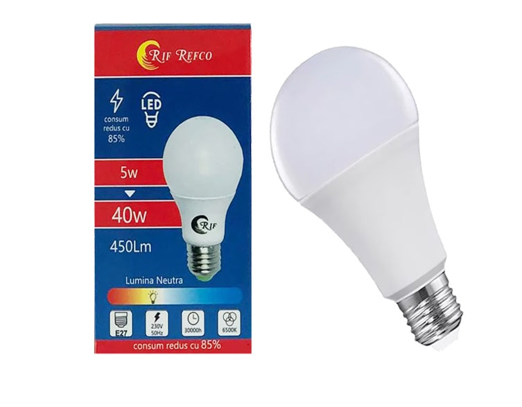Bec LED 5W (echivalent 40W), 450 lm, economic, pentru spații mici