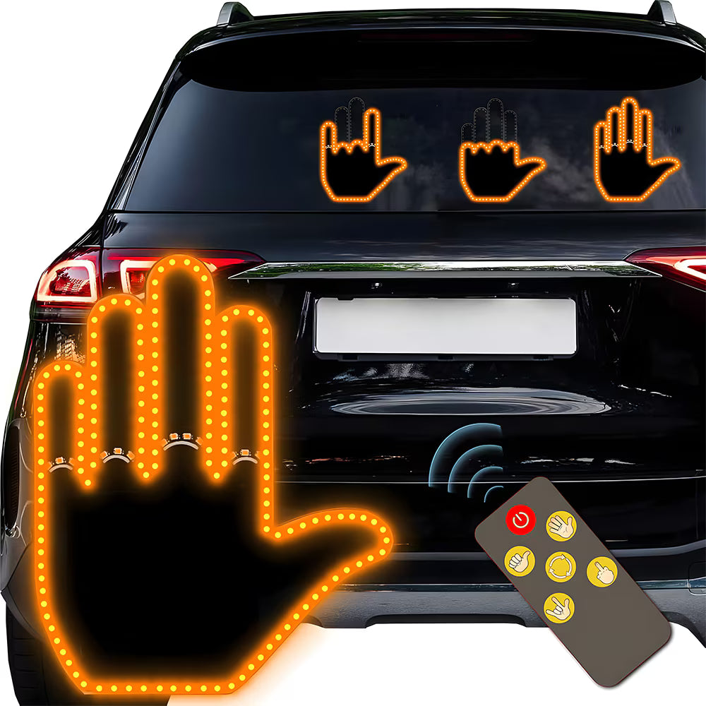 Semn LED auto cu telecomandă, design mână, 4 moduri, negru/portocaliu