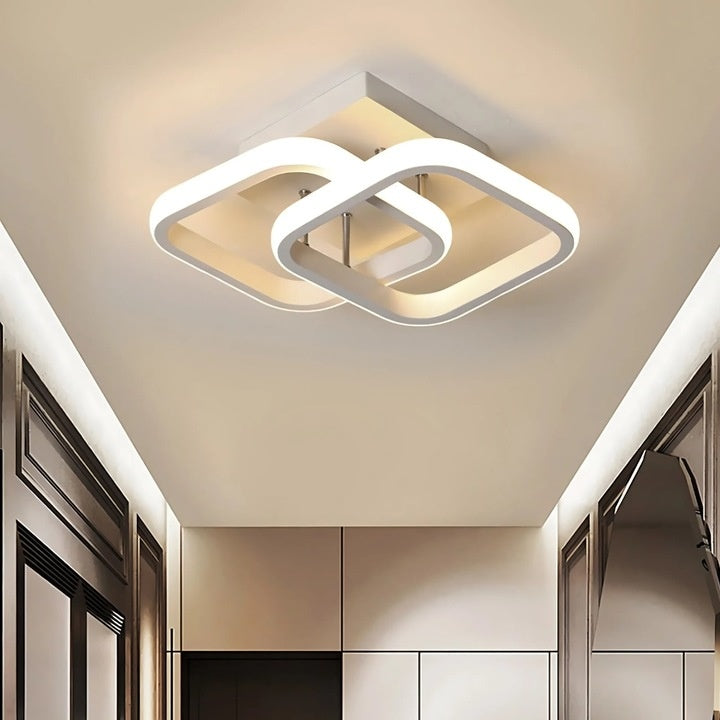 Plafonier LED 22W design modern cu pătrate, acril și metal, alb, 29x19x9 cm